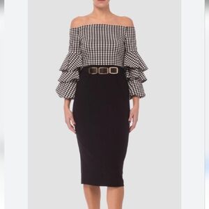 Joseph Ribkoff Off The Shoulder Gingham Dress Size 14